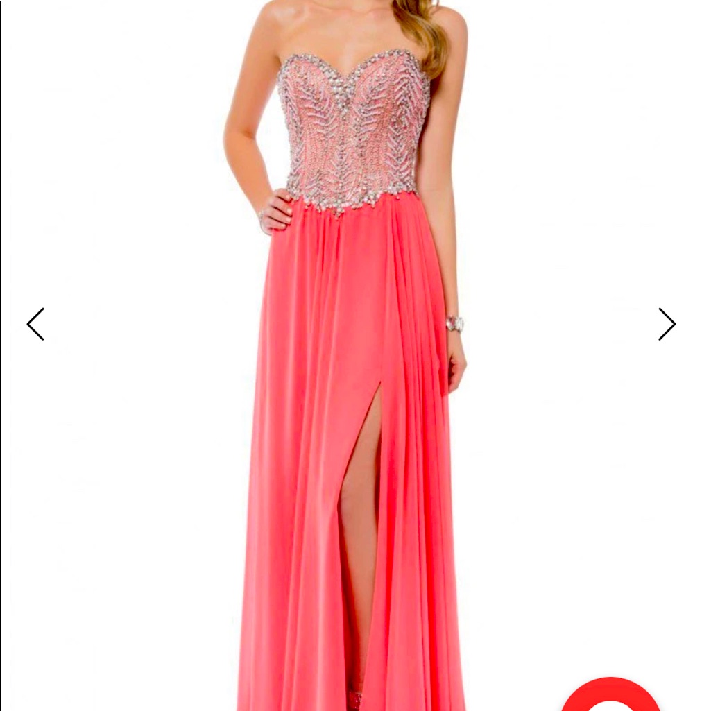 Beautiful Coral Strapless Terani Dress